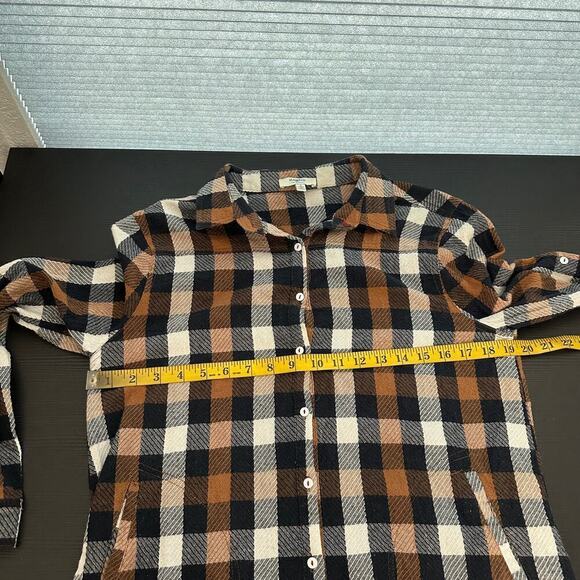 Hayden Brown Plaid Flannel Long Sleeve Lace Trim Button-Up Shirt Size Small - Picture 11 of 12